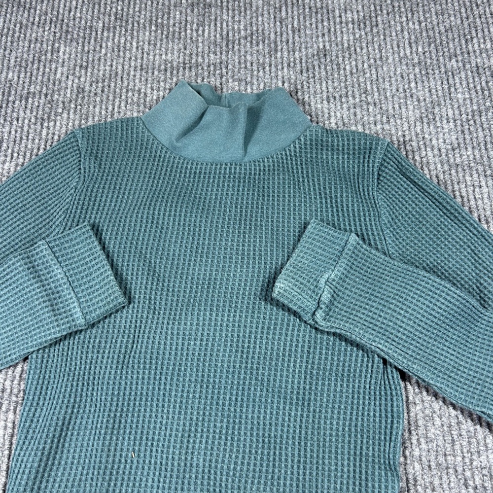 Aerie Shirt Womens S Green Waffle Knit Mock Neck Long Sleeve Cropped Top